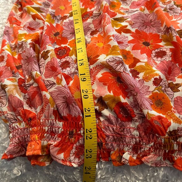 Status by Chenault Orange Floral Flutter Sleeve Blouse Size Large - Picture 7 of 9